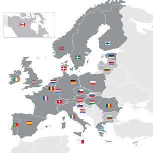 Os estados europeus participantes e membros da ESA (Agência Espacial Europeia).