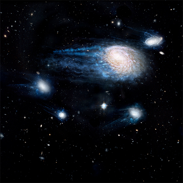 Ram-pressure stripping - perda de gás nas galáxias.