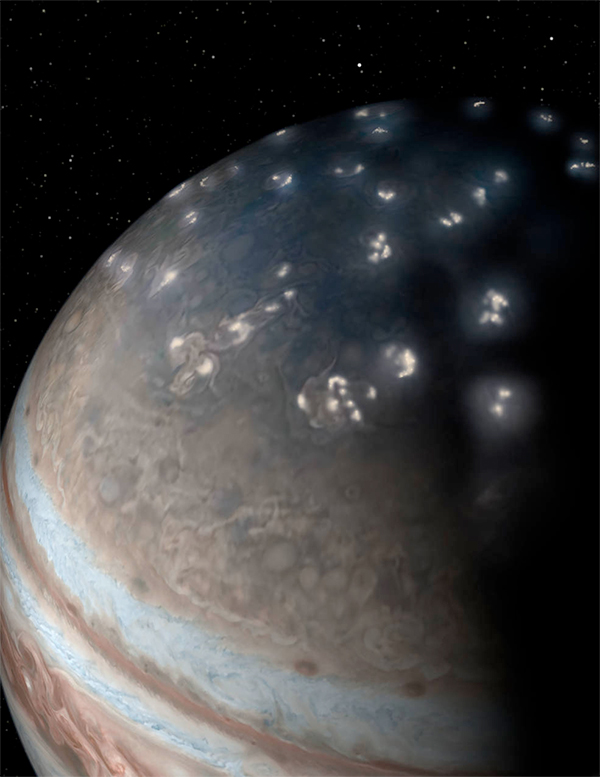 Raios em Júpiter - ilustração.