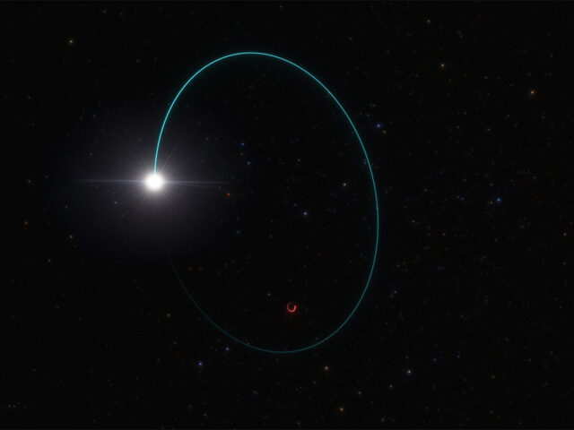 Imagem artística do sistema com o buraco negro estelar mais massivo descoberto até à data na nossa Galáxia.